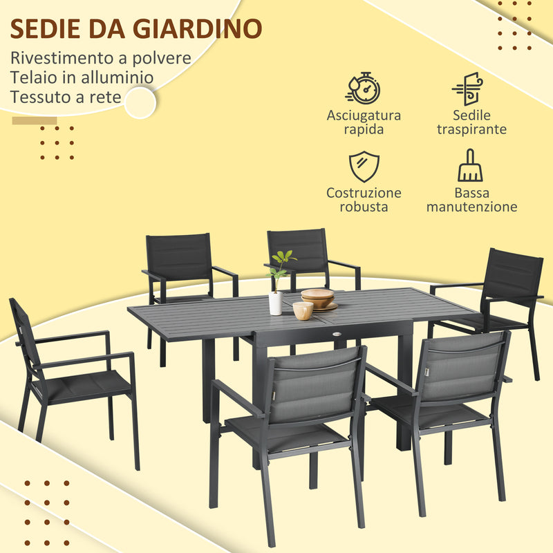 Set Tavolo Allungabile e 6 Sedie da Giardino in Alluminio Grigio-6