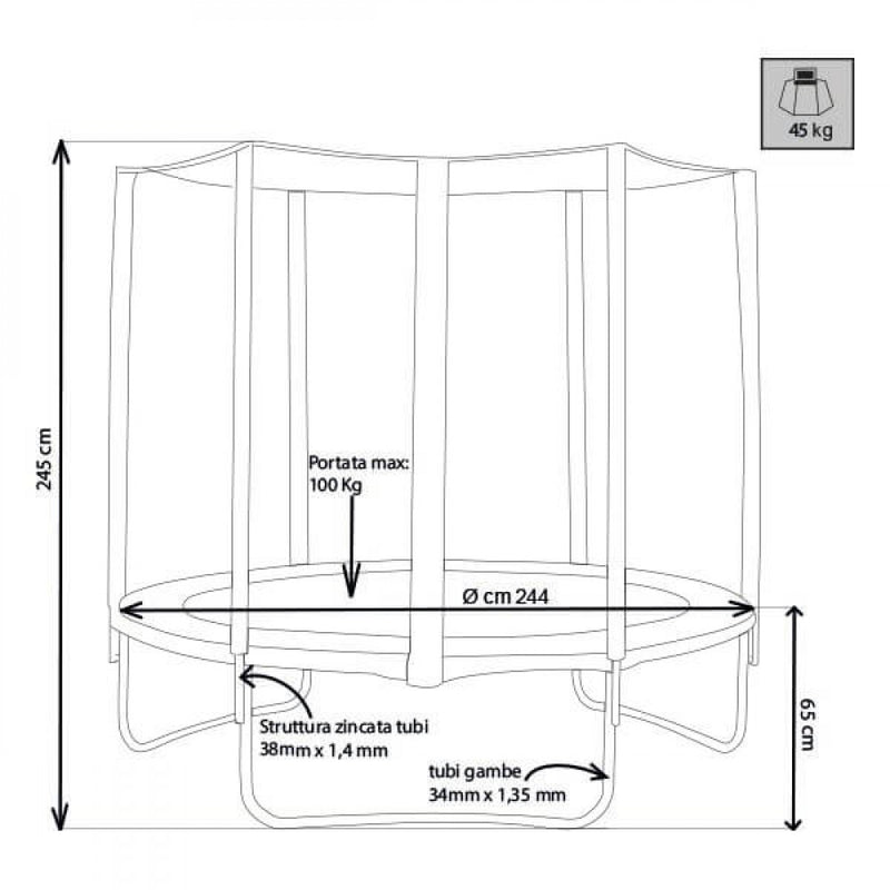 Trampolino Elastico con Rete Ø244x65/245 h cm in Plastica Blu-3