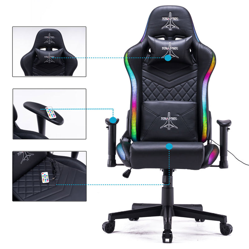 Sedia da Gaming Ergonomica con LED RGB in Similpelle Nera-4