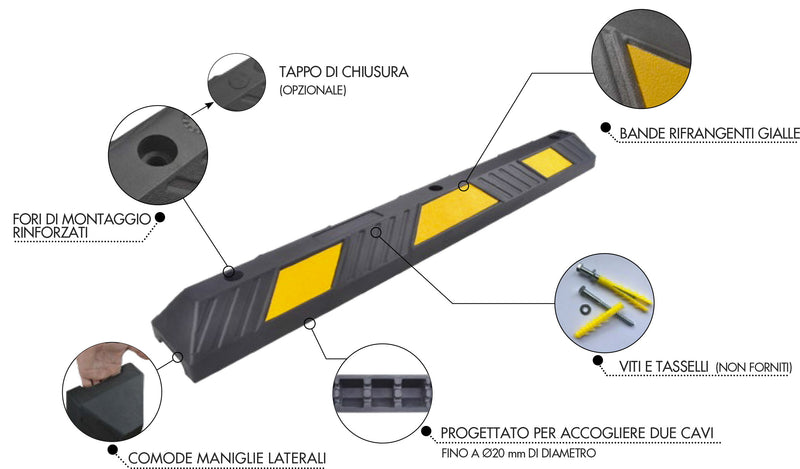 Ferma Ruota Auto in Gomma Vulcanizzata 122x15x10 cm Arc Rubber ARC 12200-3