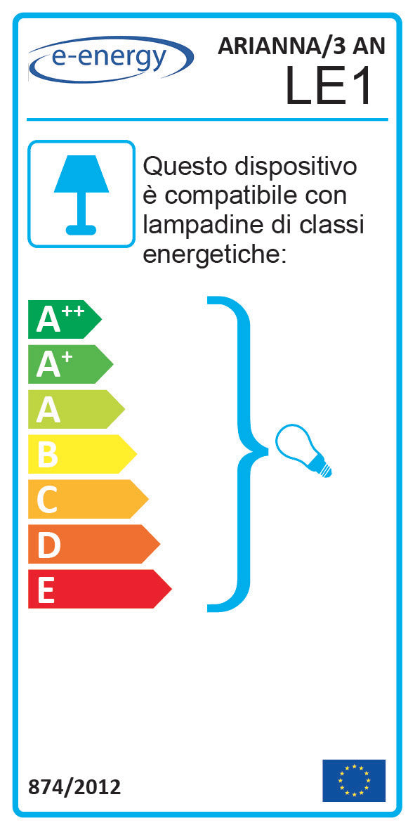 Lampadario 3xE14 Montatura Anticata Vetro Paglierino E-Energy Arianna-2