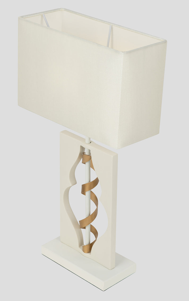 Lampe de table élégante en métal tressé blanc avec or