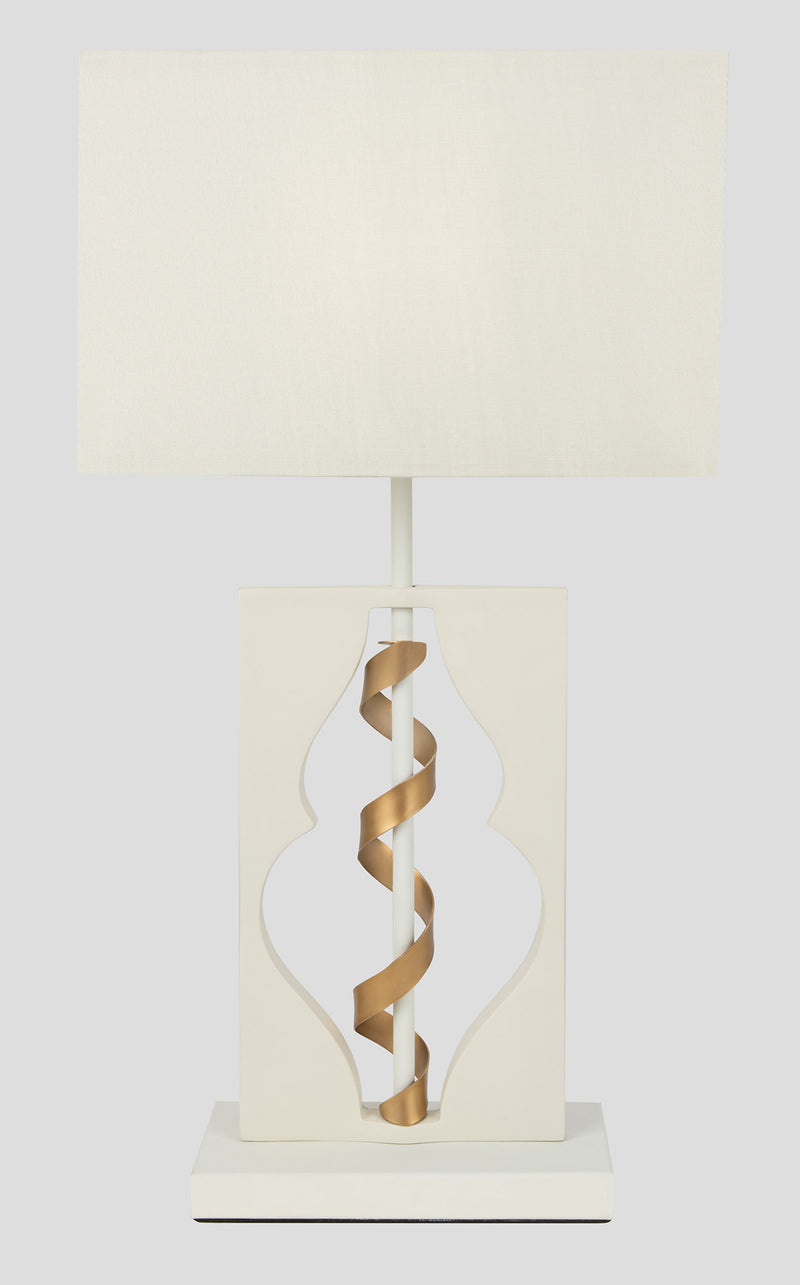 Lampe de table élégante en métal tressé blanc avec or