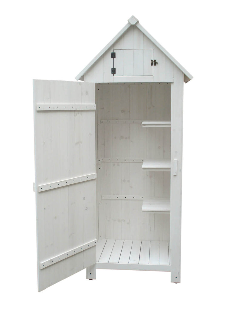 Casetta Box da Giardino 77x55xH179 cm in Legno di Abete 10mm Bianco Armoire-10