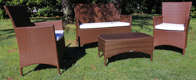 Set da Giardino Divano Poltrone e Tavolino in Polyrattan Morel Valeria Marrone-1