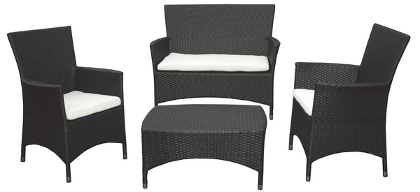 acquista Ensemble de jardin canapé fauteuils et table basse en polyrotin noir Morel Valeria