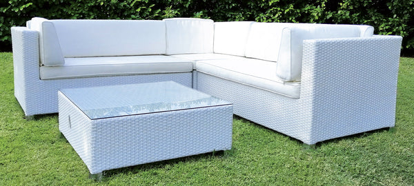 prezzo Ensemble de jardin 2 canapés, fauteuil et table basse en polyrotin blanc Morel Dubai