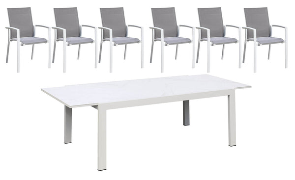 prezzo Ensemble table extensible et 6 chaises de jardin en aluminium et textilène blanc