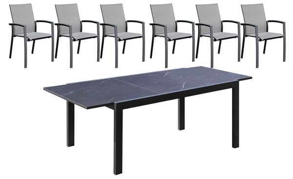 Ensemble table extensible et 6 chaises de jardin en aluminium et textilène anthracite acquista