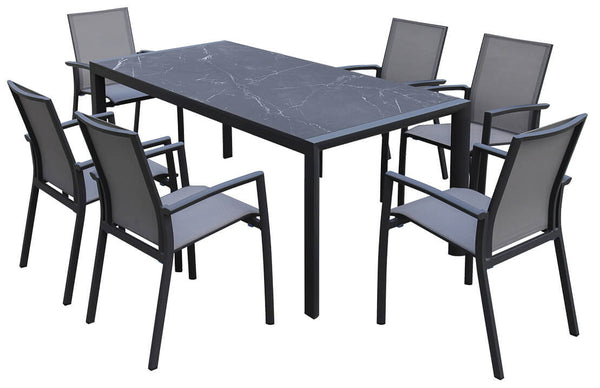 acquista Ensemble table et 6 chaises de jardin en aluminium et textilène anthracite