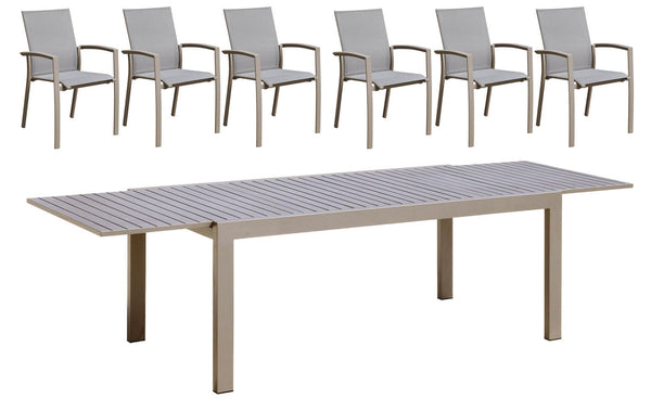 Table extensible et 6 chaises de jardin en aluminium et textilène Tortora prezzo