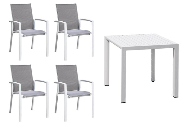 online Ensemble table et 4 chaises de jardin en aluminium et textilène blanc