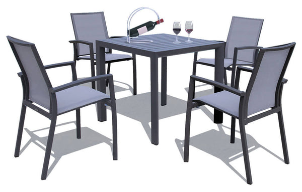 Ensemble table et 4 chaises de jardin en aluminium et textilène anthracite acquista