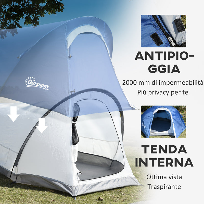 Tenda da Campeggio 265x140x95 cm con Gancio Interno e Finestre a Rete Azzurra-4