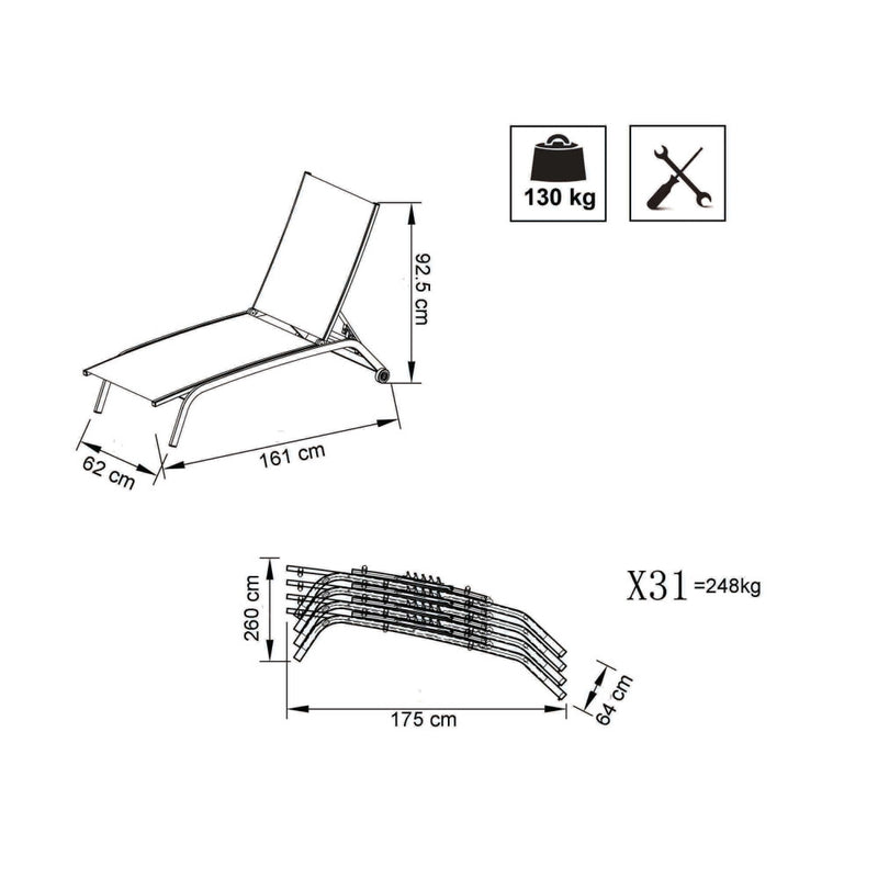 Lettino Prendisole da Giardino Itaca Impilabile 194x71x83 h cm in Alluminio Antracite-3