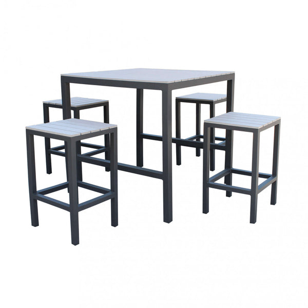 Ensemble table de bar et 4 tabourets Sirio en aluminium gris tourterelle sconto