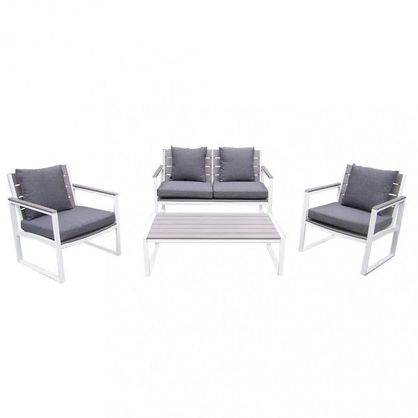 online Salon de jardin canapé 2 fauteuils et table basse avec coussins en aluminium blanc