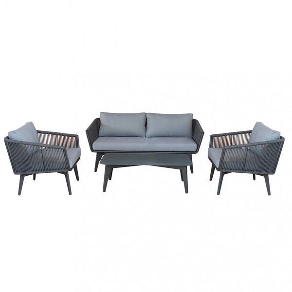 sconto Ensemble Salon de Jardin Canapé 2 Fauteuils et Table Basse avec Coussins en Aluminium Anthracite