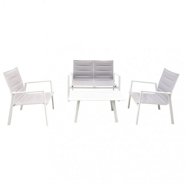 acquista Ensemble Salon de Jardin Canapé 2 Fauteuils et Table Basse en Aluminium Blanc