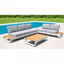 Set Salotto da Giardino Divano 2 Poltrone e Tavolino con Cuscini in Teak Bianco-2