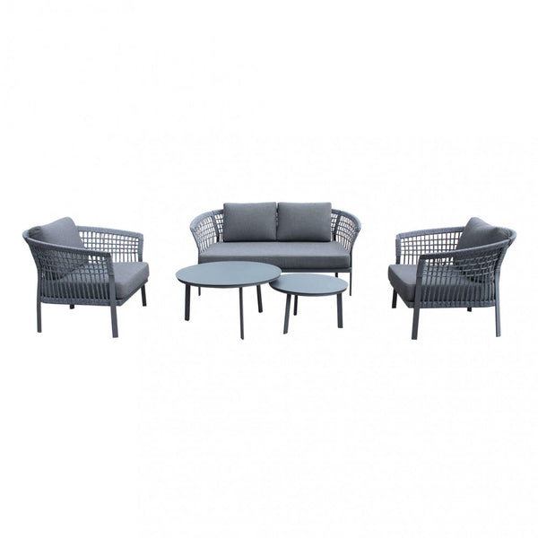 prezzo Ensemble Salon de Jardin Canapé 2 Fauteuils et Table Basse avec Coussins en Aluminium Anthracite