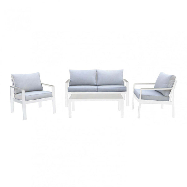 online Salon de jardin canapé 2 fauteuils et table basse avec coussins en aluminium blanc