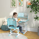 Banco Studio Scuola per Bambini 80x54,5x104 cm con Sedia Regolabile e Piano Inclinabile Blu-2