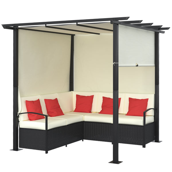 acquista Set Salotto da Giardino Divano Angolare con Pergola Gazebo in Rattan Nero e Beige