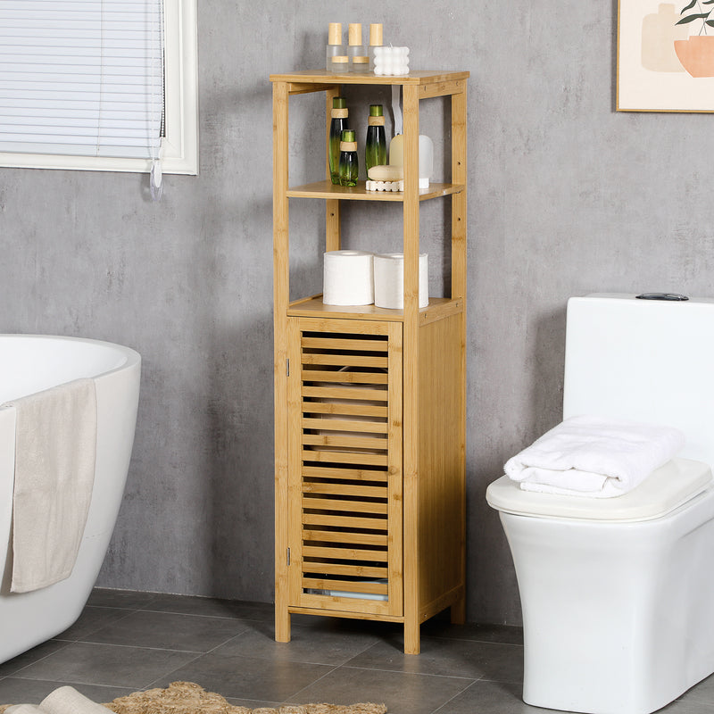 Armadietto Bagno 1 Anta 2 Ripiani 32,9x29,9x120 cm in Bambù Legno Naturale-2