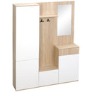 Mobile da Ingresso 4 in 1 con Specchio 145x29x184 cm in Truciolato Bianco e Legno Naturale-1