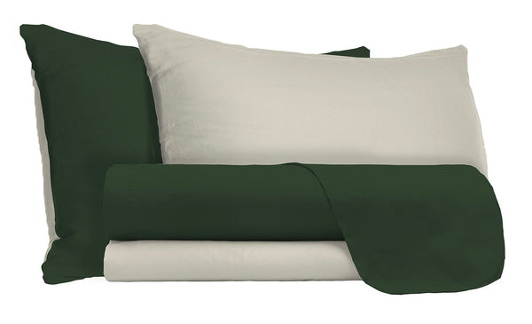 Parure de lit double avec dessus et taies d'oreiller double face, vert olive/crème prezzo