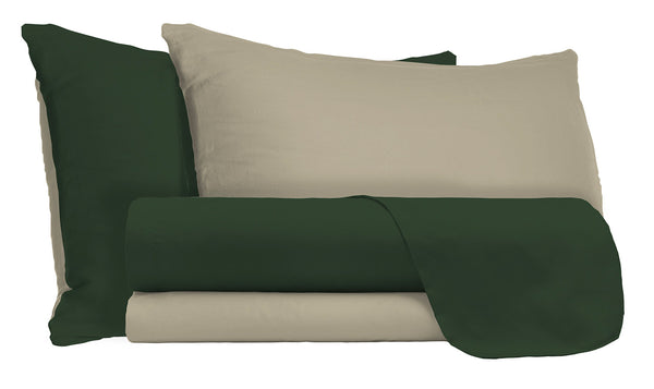 online Parure de lit double haut et bas et taies d'oreiller double face vert olive/gris tourterelle