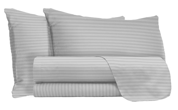 Parure de lit double dessus et dessous et taies d'oreiller en satin de polyester gris sconto