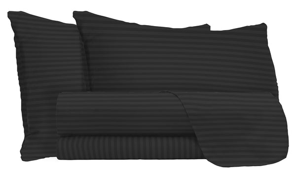 Parure de lit double dessus et dessous et taies d'oreiller en satin de polyester noir sconto