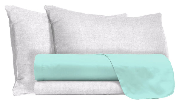 Ensemble de draps et taies d'oreiller en coton vert aqua différentes tailles acquista