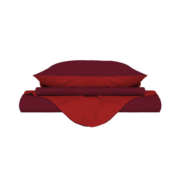 prezzo Housse de couette double face rouge/bordeaux avec sac et taies d'oreiller