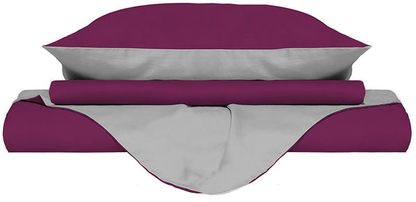 Housse de couette avec sac et taies d'oreiller double face Fuchsia/Gris online