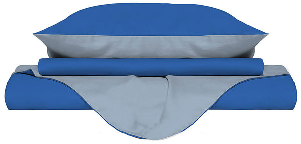 sconto Housse de couette avec sac et taies d'oreiller double face Royal/Bleu