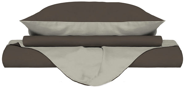 acquista Housse de couette avec sac et taies d'oreiller double face marron/crème