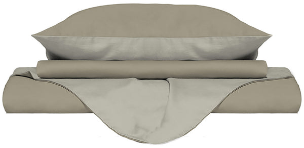 Housse de couette avec sac et taies d'oreiller double face gris tourterelle / crème sconto