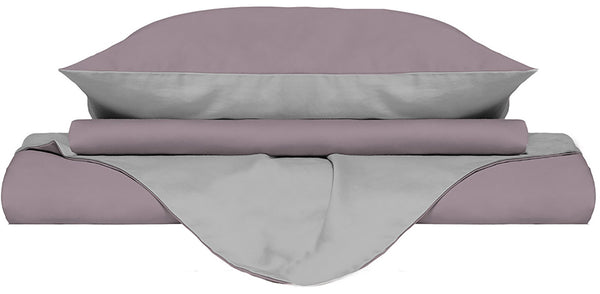 Housse de couette avec sac et taies d'oreiller double face Vieux Rose/Gris Clair sconto