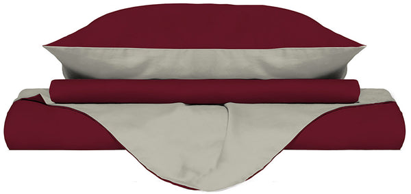 Housse de couette avec sac et taies d'oreiller double face bordeaux/crème Différentes tailles online