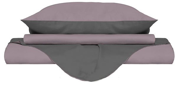 Housse de couette avec sac et taies d'oreiller double face vieux rose/fumée différentes tailles prezzo