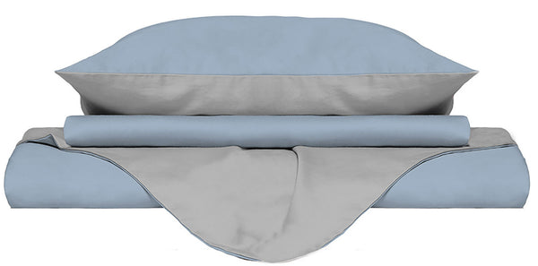 Housse de couette avec sac et taies d'oreiller Doubleface Bleu clair / Gris clair Différentes tailles online