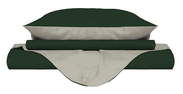 prezzo Housse de couette double avec sac et taies d'oreiller double face vert olive/crème