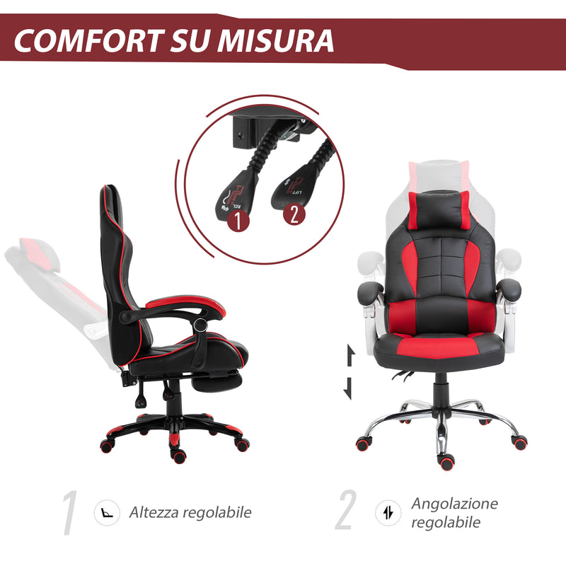 Sedia da Gaming Ergonomica 67x69x118-127 cm in Similpelle Rosso e Nero-4