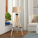 Lampada da Terra Design con Treppiede in Legno Altezza Regolabile Beige -2