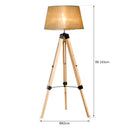 Lampada da Terra Design con Treppiede in Legno Altezza Regolabile Beige -3