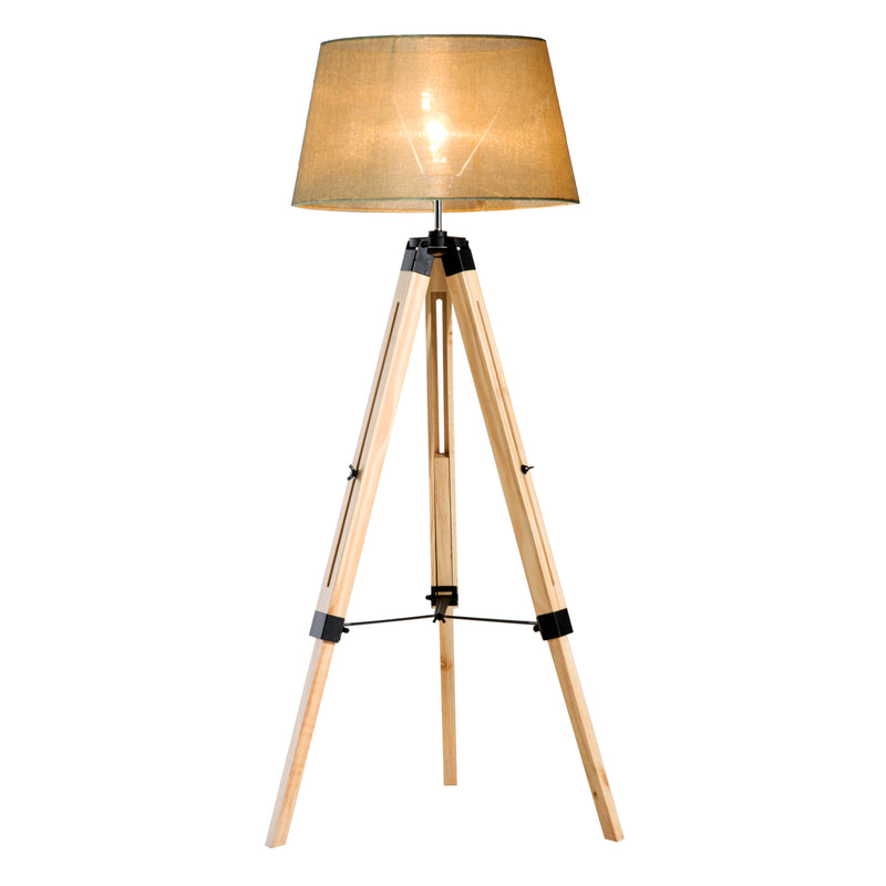 Lampada da Terra Design con Treppiede in Legno Altezza Regolabile Beige -6