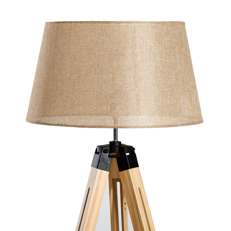 Lampada da Terra Design con Treppiede in Legno Altezza Regolabile Beige -9